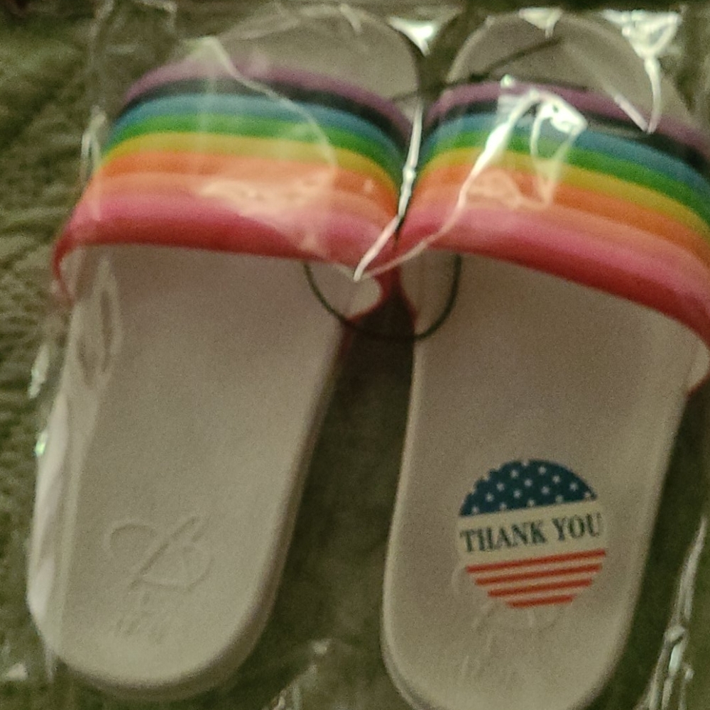 NEW Bobbie Brooks Rainbow Slides Flip Flops Sz 2/3 child